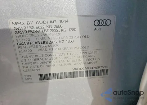 2015 Audi Q5 Premium Plus из США, поврежденный, VIN WA1DGAFP6FA057596